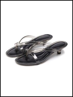 Jelly Kitten Heeled Flip-Flops Sandals Clear One Strap Round Open Toe Slip On